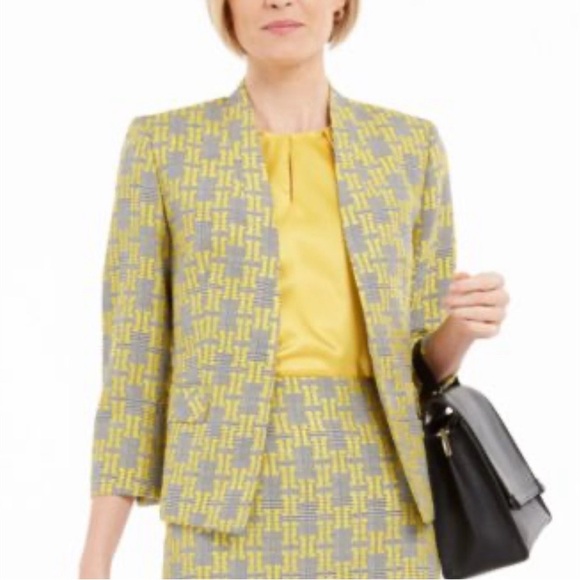 Kasper Women's Jacquard Jacket in Yellow and Gray - Picture 2 of 4